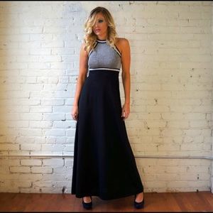 Vintage 1970 Maxi Dress Silver Lurex Racerback NYE